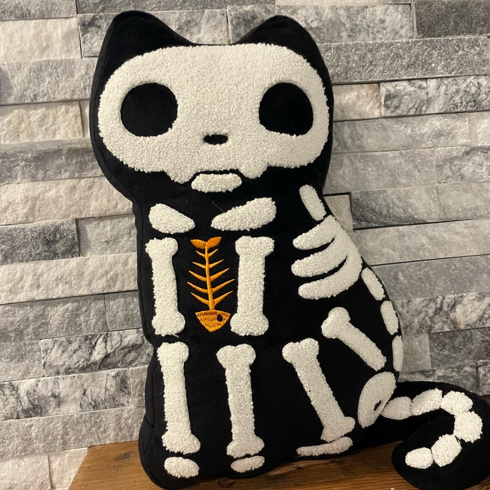 Skeleton Cat Throw Pillow